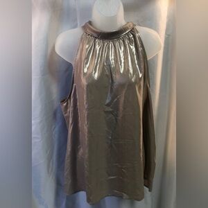 Nine West Sleeveless blouse with bow closure shimmery pewter XXL  NWT